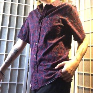 Blue & Red print button up